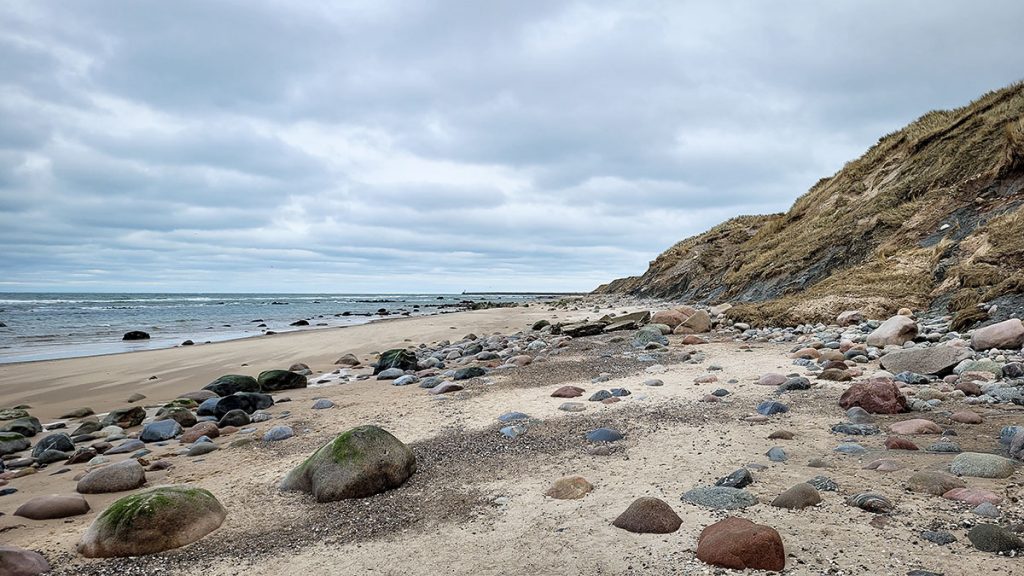 Der Strand unter dem Leuchtturm von Hirtshals in Farbe - Nordjütland (03.2024)
