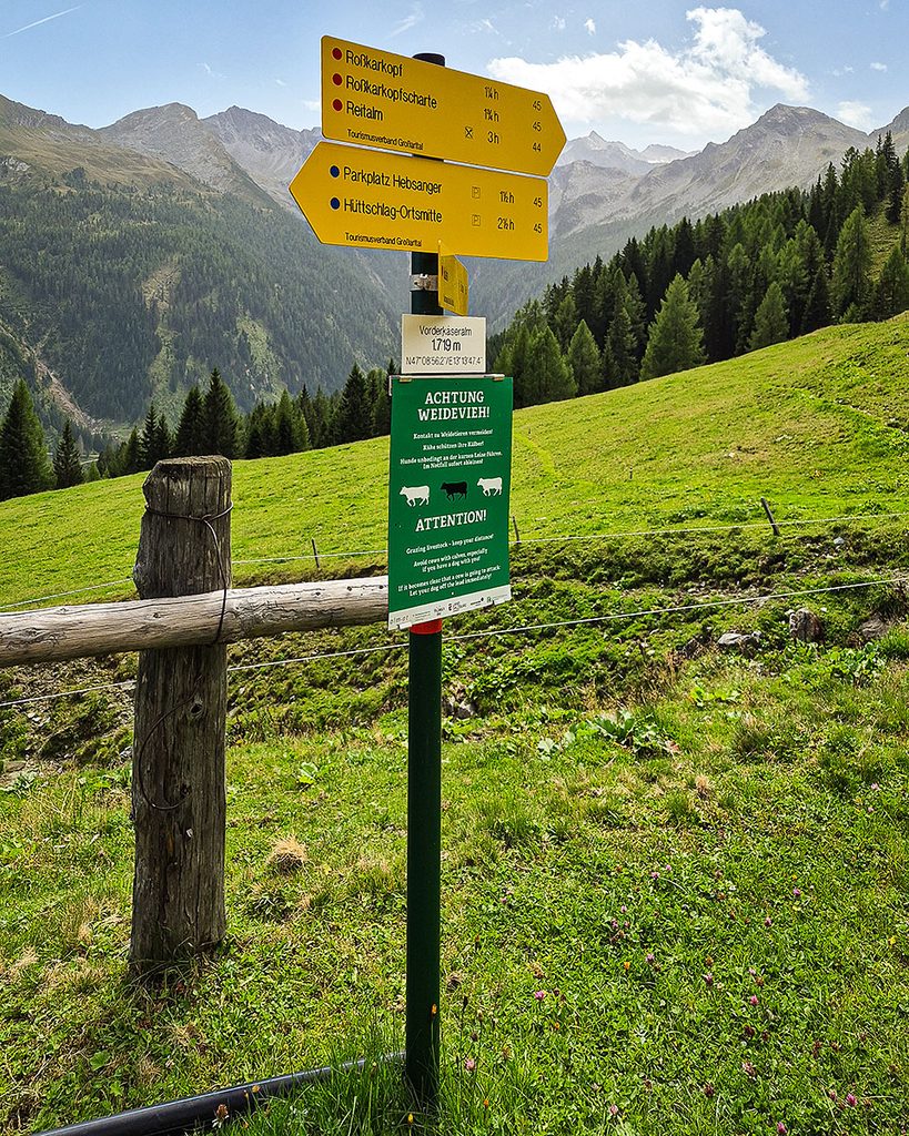 Wegweiser Vorderkaseralm - Großarl (09.2026)